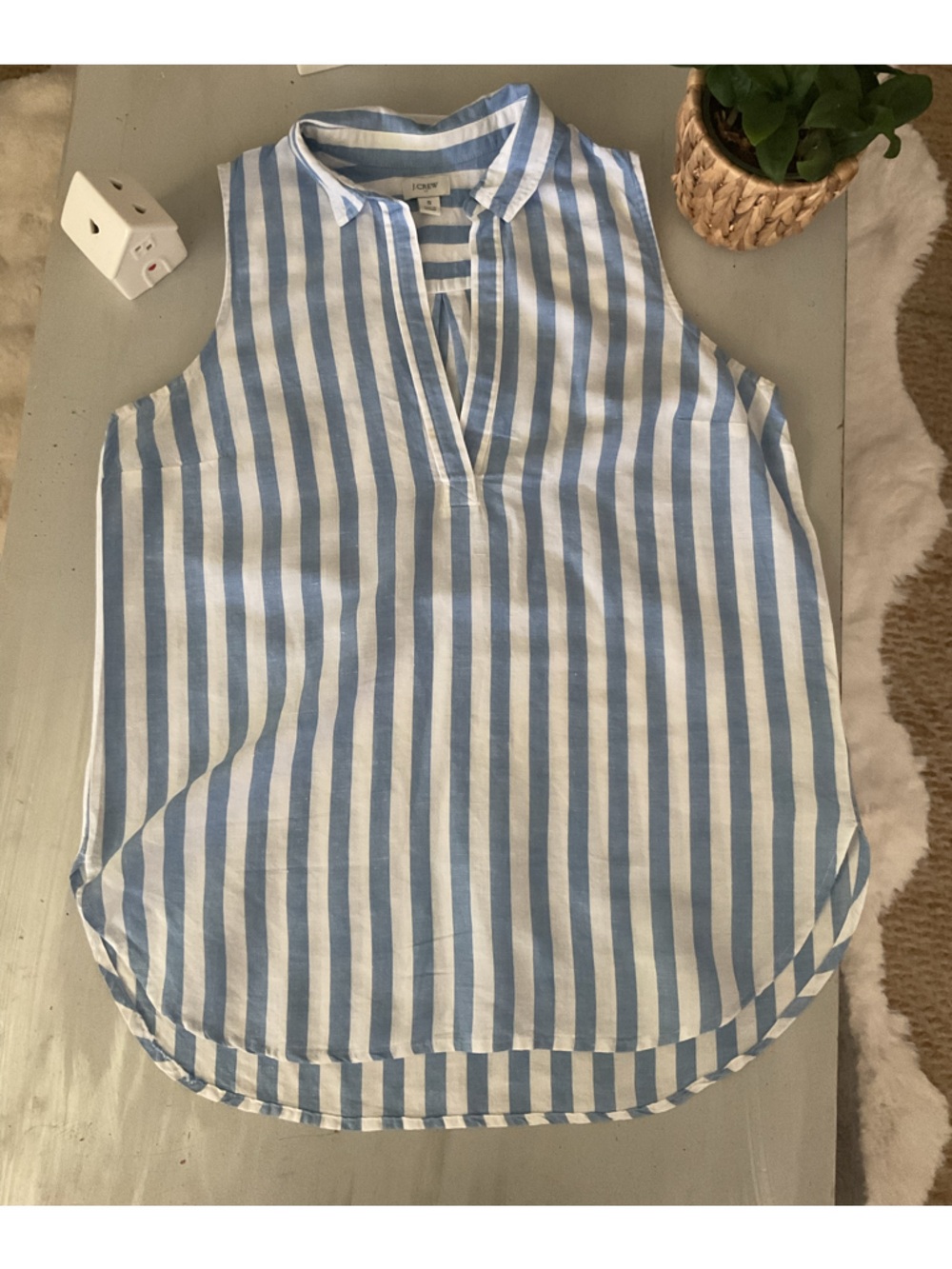 J. Crew Blue and White Striped Sleeveless top size s
